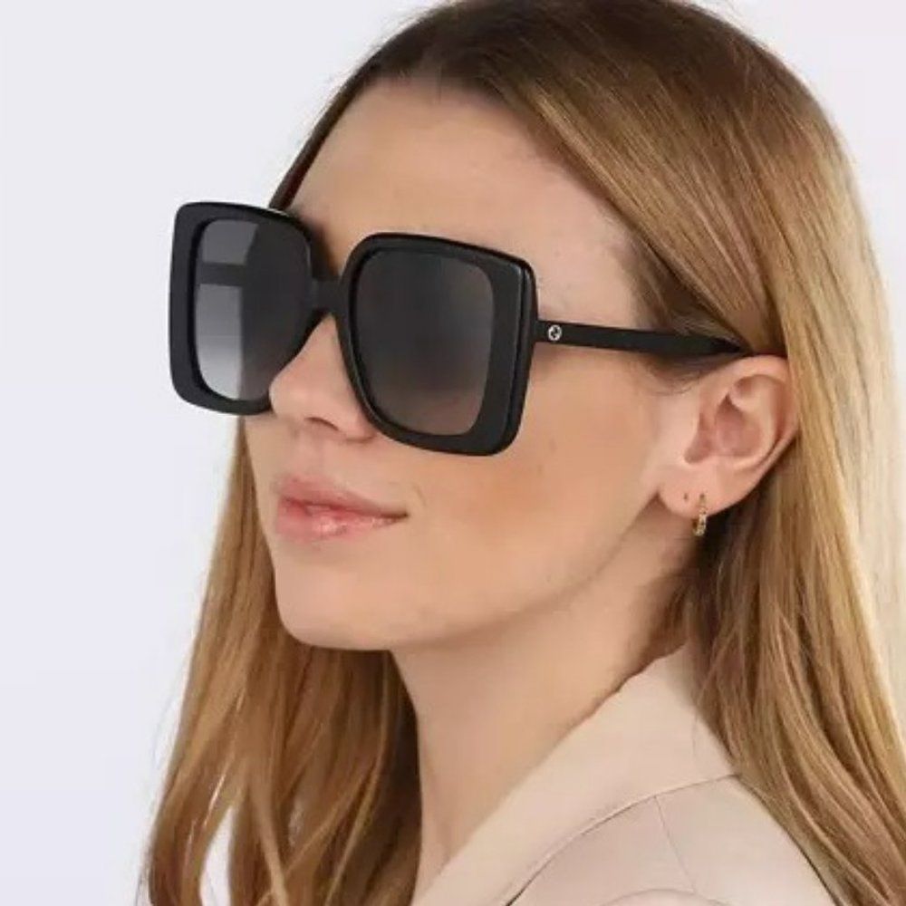 Gucci GG1314S 001 Sunglasses Black Dark Grey Oversized Square Women